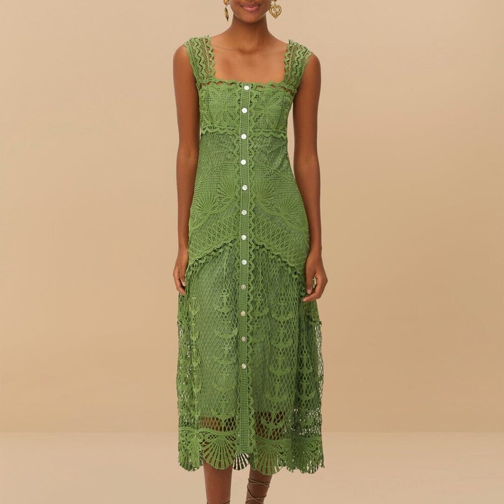 Green Nautical Guipure Maxi Dress, NWT, XXS